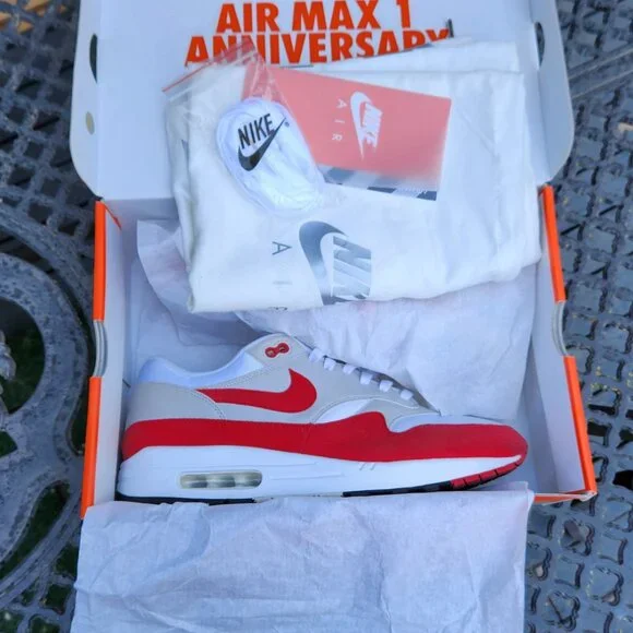 ❤️️SOLD!!!❤️ 1st Release 908375-100 Nike Air Max 1 OG Anniversary 'Red' - Picture 3 of 16